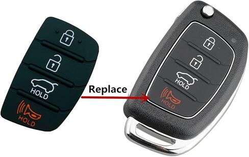 Replacement Flip Folding Smart Keyless Entry Remote Control Key Fob Rubber Button Pad for 2013 2014 2015 2016 2017 2018 Hyundai Santa Fe Sport Sonata Car Key Fob Case Shell (4 Button-1pcs) in Saudi Arabia