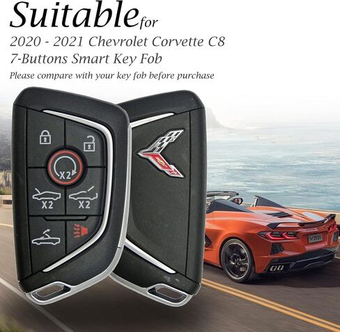 حافظة مفاتيح Key-Fob Shell لـ Corvette C8 - متوافقة مع مفتاح التحكم عن بعد الذكي Corvette C8، سيليكون ممتاز لحماية مفتاح السيارة (ألياف الكربون، 7 أزرار) in Kuwait