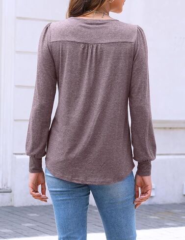 Bluetime Women's Puff Long Sleeve Pleated Front Scoop Neck Tunic Tops Fall Tshirts Shirts Blouses in Saudi Arabia