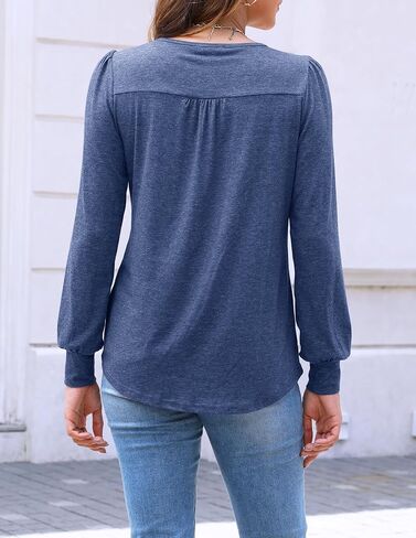 Bluetime Women's Puff Long Sleeve Pleated Front Scoop Neck Tunic Tops Fall Tshirts Shirts Blouses in Saudi Arabia