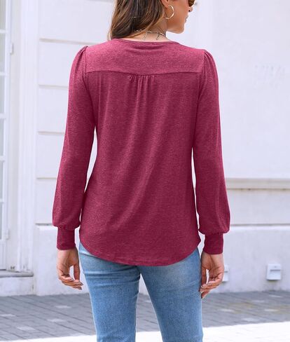 Bluetime Women's Puff Long Sleeve Pleated Front Scoop Neck Tunic Tops Fall Tshirts Shirts Blouses in Saudi Arabia