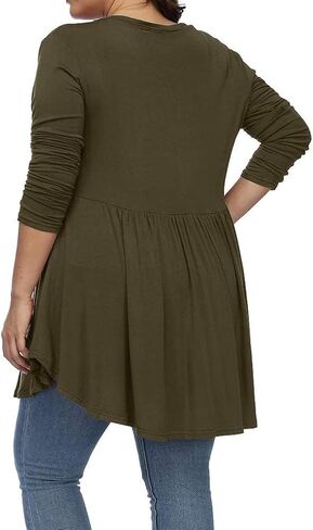 Women's Plus Size Henley V Neck Button Tunic Tops Long Sleeves Swing Flowy Shirts in Kuwait