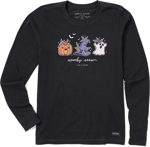 Life is Good Women's Crusher Tee, Long Sleeve Cotton Graphic T-Shirts, Spooky Season Doodles in Saudi Arabia