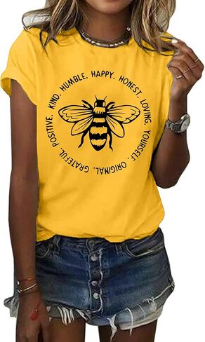 Bee T-Shirt for Women: Cute Bee Graphic Shirts Bee Kind T Shirt Funny Inspirational Casual Tees Tops in Saudi Arabia