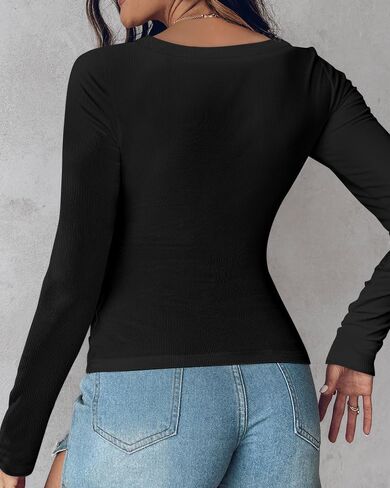 تي شيرت نسائي بأكمام طويلة لخريف 2024 من Chic Me مع رف مدمج وحمالة صدر مضلعة بقصة ضيقة بلوزة علوية أساسية غير رسمية in Kuwait