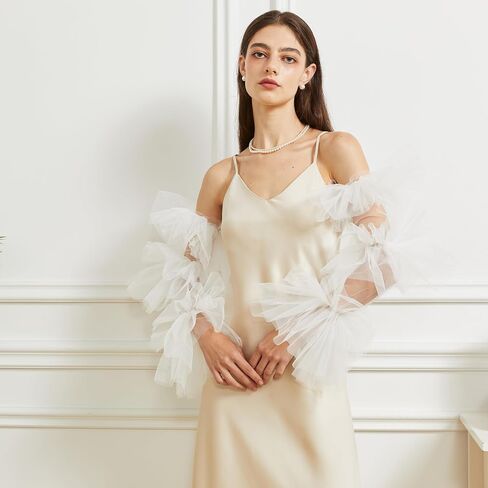 Women Long Puff Gloves Satin/Mesh Opera Sheer Gloves Elbow Oversized Ruffled Banquet Wedding Dance Party Gloves in Kuwait