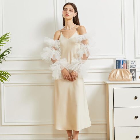 Women Long Puff Gloves Satin/Mesh Opera Sheer Gloves Elbow Oversized Ruffled Banquet Wedding Dance Party Gloves in Kuwait