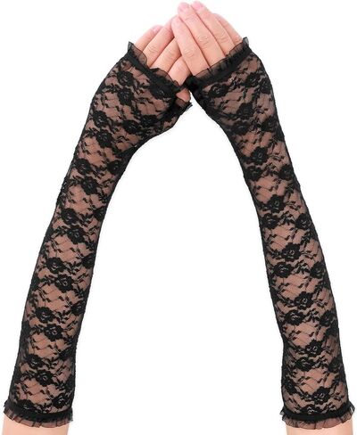 Women's Lace Floral Gloves Black Long Fingerless Gloves Elbow Length Bridal Gloves for Wedding Banquets Opera Tea Party in Saudi Arabia