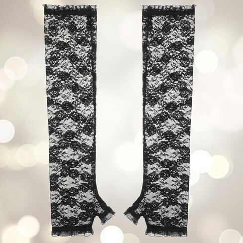 Women's Lace Floral Gloves Black Long Fingerless Gloves Elbow Length Bridal Gloves for Wedding Banquets Opera Tea Party in Saudi Arabia