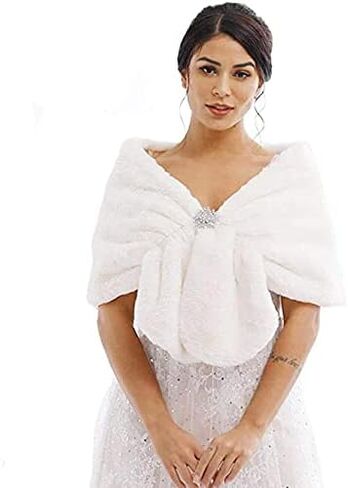 Wedding Faux Fur Shawl Wrap Winter Stole Shrug Bridal Evening Cape Scarf Cover Up for Bride and Bridesmaids in Saudi Arabia
