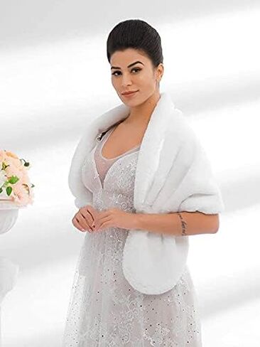 Wedding Faux Fur Shawl Wrap Winter Stole Shrug Bridal Evening Cape Scarf Cover Up for Bride and Bridesmaids in Saudi Arabia