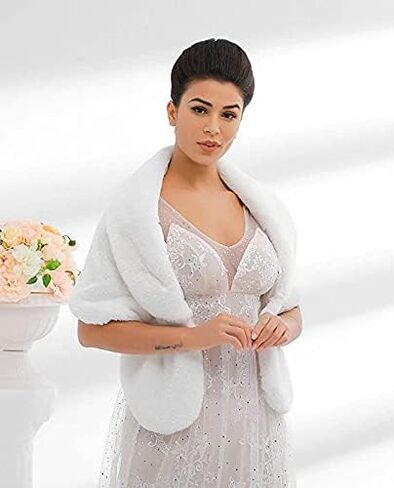 Wedding Faux Fur Shawl Wrap Winter Stole Shrug Bridal Evening Cape Scarf Cover Up for Bride and Bridesmaids in Saudi Arabia
