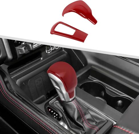 Jimen مناسب لـ Dodge Ram 1500 TRX 2021-2024، قطعتان من غطاء مقبض ناقل الحركة (أحمر) in Saudi Arabia