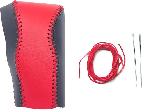 Compatible with DIY Genuine Leather Gear Shift Knob Cover Interior Accessories Protective Cover Decoration for Honda CRV 2012 2013 2014 2015 2016 Black Red with Red Stitches in Saudi Arabia
