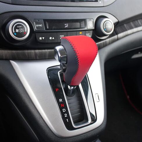 Compatible with DIY Genuine Leather Gear Shift Knob Cover Interior Accessories Protective Cover Decoration for Honda CRV 2012 2013 2014 2015 2016 Black Red with Red Stitches in Saudi Arabia