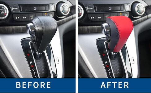 Compatible with DIY Genuine Leather Gear Shift Knob Cover Interior Accessories Protective Cover Decoration for Honda CRV 2012 2013 2014 2015 2016 Black Red with Red Stitches in Saudi Arabia