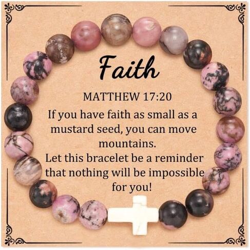 Fuqimanman2020 Christian Gifts for Women Men, Inspirational Gifts Natural Stone Cross Bracelet with Card, Catholic Religious Gifts for Women Friends in Saudi Arabia