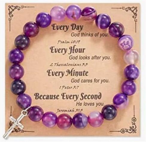Fuqimanman2020 Christian Gifts for Women Men, Inspirational Gifts Natural Stone Cross Bracelet with Card, Catholic Religious Gifts for Women Friends in Saudi Arabia