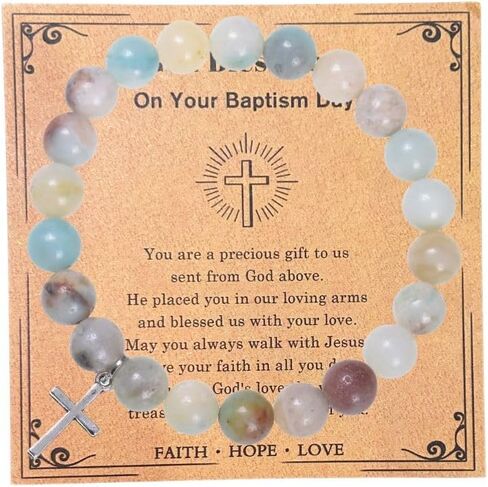 Fuqimanman2020 Christian Gifts for Women Men, Inspirational Gifts Natural Stone Cross Bracelet with Card, Catholic Religious Gifts for Women Friends in Saudi Arabia