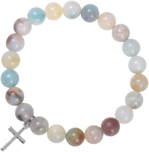 Fuqimanman2020 Christian Gifts for Women Men, Inspirational Gifts Natural Stone Cross Bracelet with Card, Catholic Religious Gifts for Women Friends in Saudi Arabia