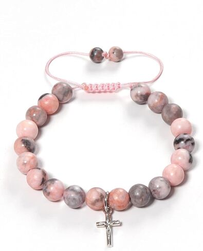 Fuqimanman2020 Christian Gifts for Women Men, Inspirational Gifts Natural Stone Cross Bracelet with Card, Catholic Religious Gifts for Women Friends in Saudi Arabia