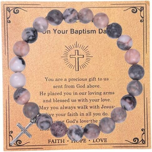 Fuqimanman2020 Christian Gifts for Women Men, Inspirational Gifts Natural Stone Cross Bracelet with Card, Catholic Religious Gifts for Women Friends in Saudi Arabia