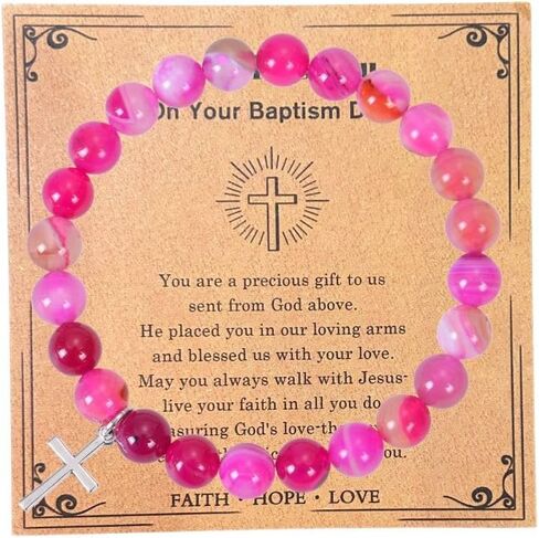 Fuqimanman2020 Christian Gifts for Women Men, Inspirational Gifts Natural Stone Cross Bracelet with Card, Catholic Religious Gifts for Women Friends in Saudi Arabia
