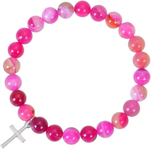 Fuqimanman2020 Christian Gifts for Women Men, Inspirational Gifts Natural Stone Cross Bracelet with Card, Catholic Religious Gifts for Women Friends in Saudi Arabia