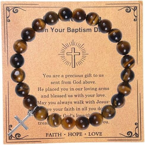 Fuqimanman2020 Christian Gifts for Women Men, Inspirational Gifts Natural Stone Cross Bracelet with Card, Catholic Religious Gifts for Women Friends in Saudi Arabia