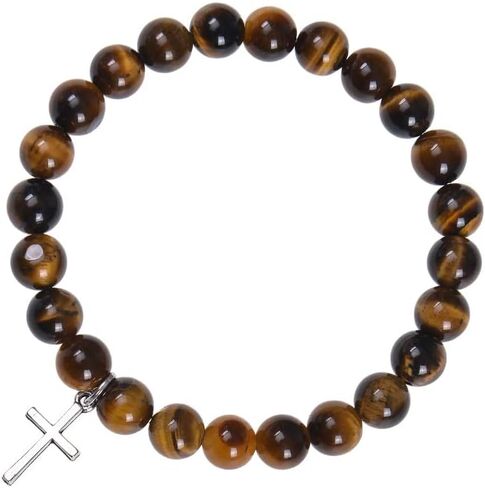 Fuqimanman2020 Christian Gifts for Women Men, Inspirational Gifts Natural Stone Cross Bracelet with Card, Catholic Religious Gifts for Women Friends in Saudi Arabia