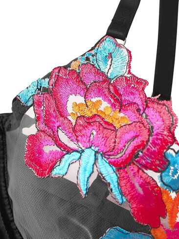 Lilosy Sexy Leaf Floral Embroidered Mesh Sheer Women Underwire Push Up Lingerie Set in Saudi Arabia