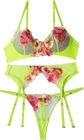 Lilosy Sexy Leaf Floral Embroidered Mesh Sheer Women Underwire Push Up Lingerie Set in Saudi Arabia