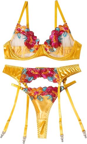 Lilosy Sexy Leaf Floral Embroidered Mesh Sheer Women Underwire Push Up Lingerie Set in Saudi Arabia