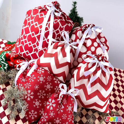 JOYIN 6 قطع من أكياس الهدايا القماشية باللون الأحمر الأنيق مع 3 مقاسات لكل موسم، هدايا العطلات، ديكور هدايا العطلات، ديكورات الهدايا العملاقة. in Saudi Arabia