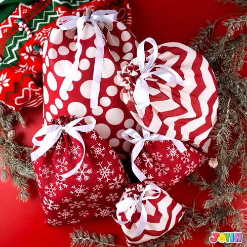 JOYIN 6 قطع من أكياس الهدايا القماشية باللون الأحمر الأنيق مع 3 مقاسات لكل موسم، هدايا العطلات، ديكور هدايا العطلات، ديكورات الهدايا العملاقة. in Saudi Arabia