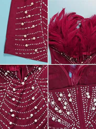 Birthday Dresses for Women Sexy Sheer Rhinestones Feather Strapless Mini Dress in Saudi Arabia