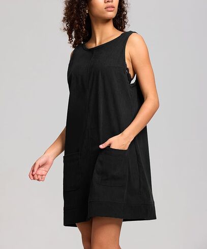 Women Corduroy Overall Dress Sleeveless Round Neck Jumper Dress Pinafore Dress with Pockets in Saudi Arabia