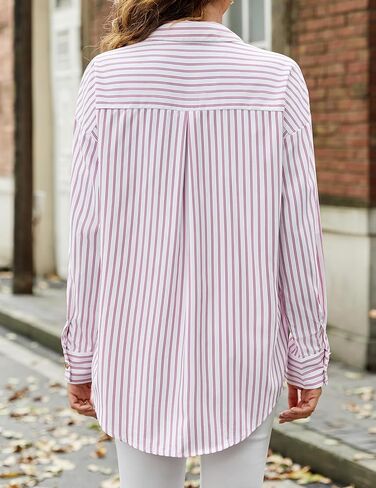 HOTOUCH Women's Striped Button Down Shirts Casual Long Sleeve Boyfriend Loose Collared Blouses Tops in Kuwait