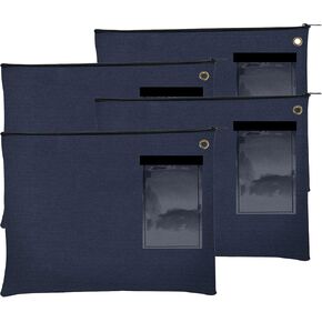 BankSupplies Canvas Zipper Bags | 14W x 11H | Set of 4 | Large Storage Bags | Grommet for Zip Tie & Padlock | 5W x 3H Framed Cardholder | Zipper Closure | Bank Bags