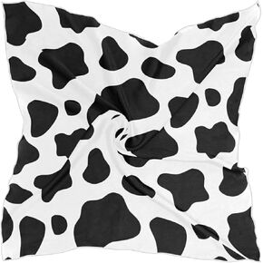 Cow Print Square Scarf for Women Silk Like Scarf Neckerchief 23x23 Decoration with 10 Bobby Pins