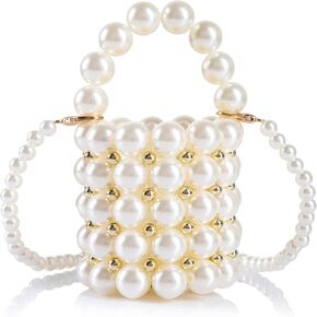 Women Beaded Evening Bucket Bag Small Lipstick Handbag Velvet Lining with Detachable Chain for Wedding Party
