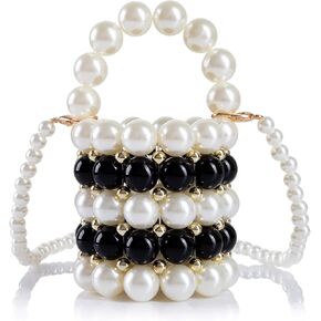 Women Beaded Evening Bucket Bag Small Lipstick Handbag Velvet Lining with Detachable Chain for Wedding Party