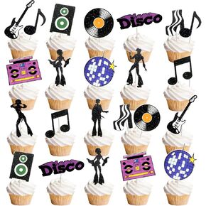 28Pcs Disco Party Cupcake Toppers Disco Party Supplies 1970s Disco Throwback Party Cupcake Toppers for Retro Disco Fever Dance Party 70's Boogie Party 1970s Birthday Hippie Party Favors