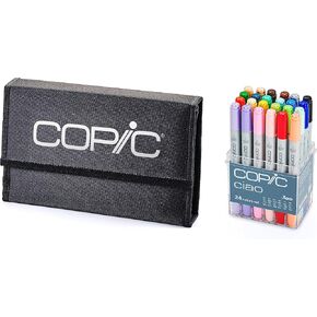 Copic Ciao Alcohol Markers 24pc Set & Empty Wallet (White Logo) Bundle Set
