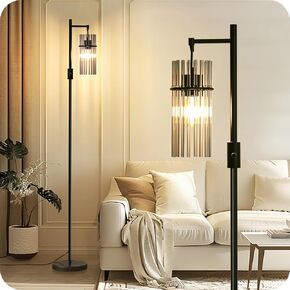 Industrial Floor Lamps for Living Room, Dimmable Floor Lamp Modern Standing Lamps with Glass Lampshade, Rotary Switch, LED Bulbs, Tall Lamps for Bedroom, Office (1 Lampshade(66inch)) in Kuwait