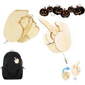 2Pcs Wooden Finger Brooch Pins for Backpacks - Halloween Funny Flippable Interactive Mood Pins for Men Women, No DIY Halloween Decorations Funny Pins Gag for Clothing, Bags