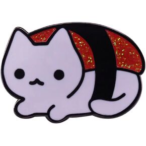 Sushi Cat Sashimi Roll White Kitten Red Glitter Cute Kawaii 1.1" Enamel Pin Badge