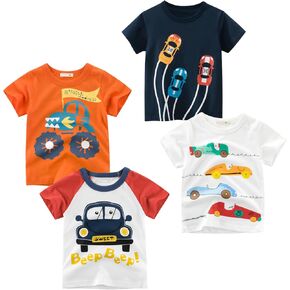 Toddler Boys Shirts Short-Sleeve Little Kids t Shirts Boys' Tops, Tees & Shirts Graphic TEE Age for 2-7 Years 4-Pack