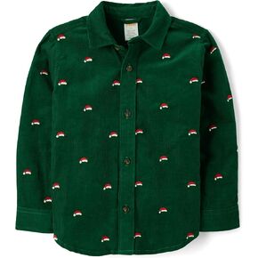 Gymboree,and Toddler Long Sleeve Button Up Shirts,Green Santa Hats,10