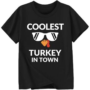 Thanksgiving Shirt Boys Girls Cute Turkey Graphic T-Shirt Thankful Cotton Short Sleeve Tee 1-10 Years